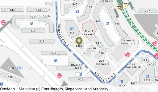 Location map of Blk 445A Clementi Ave 3, a HDB resale block in Clementi, Singapore