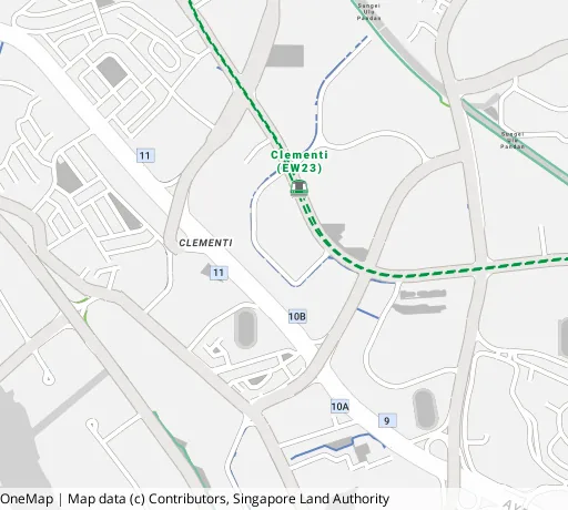 Map of the area around Blk 445B Clementi Ave 3 in Clementi, showing 400 m and 1 km rings and 4 primary schools within 1 km