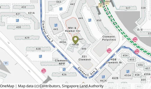 Location map of Blk 445B Clementi Ave 3, a HDB resale block in Clementi, Singapore