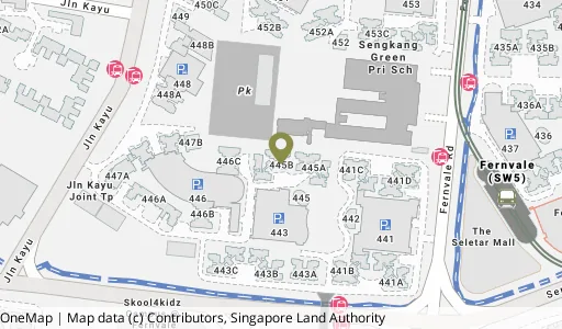 Location map of Blk 445B Fernvale Rd, a HDB resale block in Sengkang, Singapore