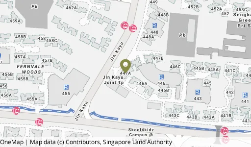 Location map of Blk 447A Jln Kayu, a HDB resale block in Sengkang, Singapore