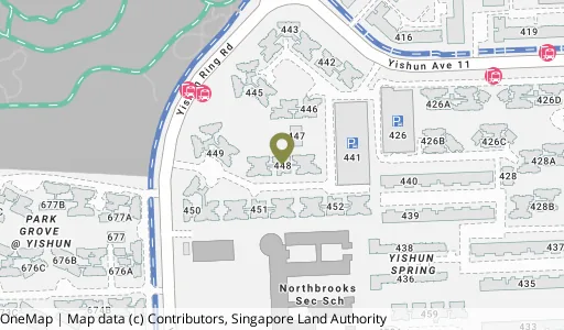 Location map of Blk 448 Yishun Ring Rd, a HDB resale block in Yishun, Singapore