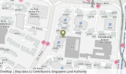 Location map of Blk 448B Sengkang West Way, a HDB resale block in Sengkang, Singapore