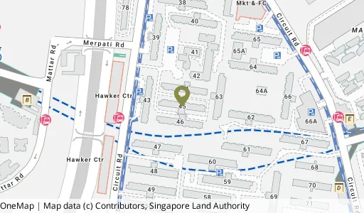 Location map of Blk 45 Circuit Rd, a HDB resale block in Geylang, Singapore