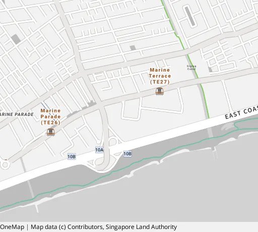 Map of the area around Blk 45 Marine Cres in Marine Parade, showing 400 m and 1 km rings and 3 primary schools within 1 km