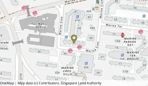 Location map of Blk 45 Marine Cres, a HDB resale block in Marine Parade, Singapore