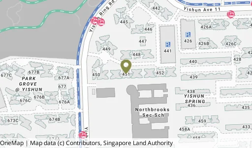 Location map of Blk 451 Yishun Ring Rd, a HDB resale block in Yishun, Singapore