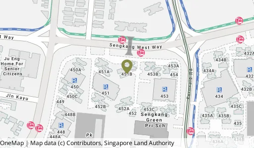 Location map of Blk 451B Sengkang West Way, a HDB resale block in Sengkang, Singapore
