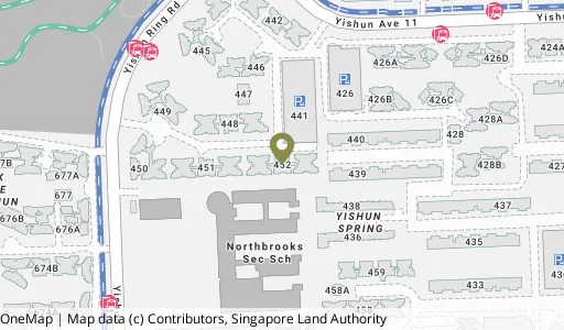 Location map of Blk 452 Yishun Ring Rd, a HDB resale block in Yishun, Singapore