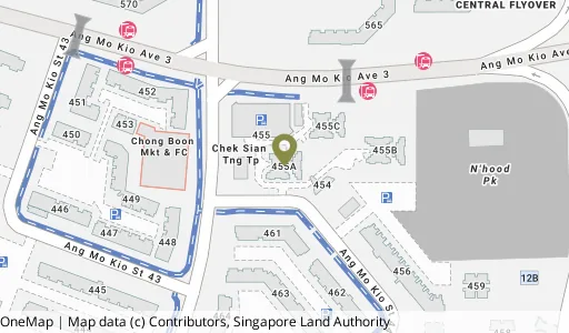 Location map of Blk 455A Ang Mo Kio St 44, a HDB resale block in Ang Mo Kio, Singapore