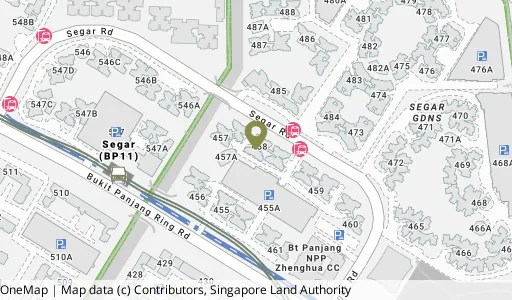 Location map of Blk 458 Segar Rd, a HDB resale block in Bukit Panjang, Singapore