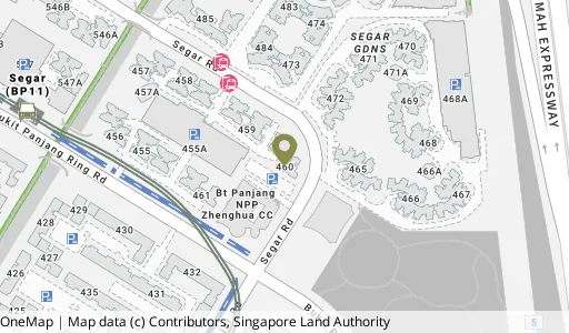 Location map of Blk 460 Segar Rd, a HDB resale block in Bukit Panjang, Singapore