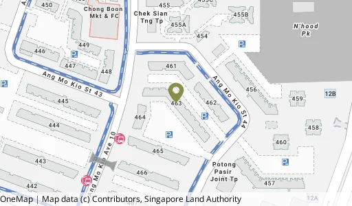 Location map of Blk 463 Ang Mo Kio Ave 10, a HDB resale block in Ang Mo Kio, Singapore