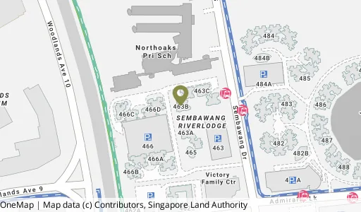 Location map of Blk 463B Sembawang Dr, a HDB resale block in Sembawang, Singapore