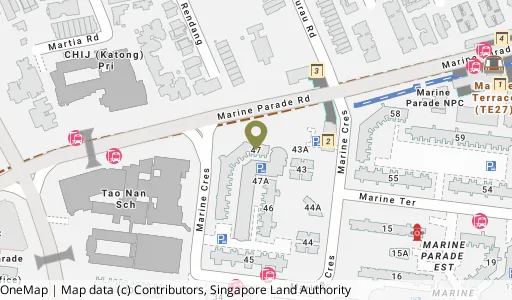 Location map of Blk 47 Marine Cres, a HDB resale block in Marine Parade, Singapore