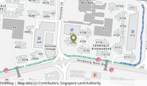 Location map of Blk 470A Fernvale Link, a HDB resale block in Sengkang, Singapore