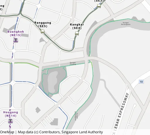 Map of the area around Blk 470A Upp Serangoon Cres in Hougang, showing 400 m and 1 km rings and 4 primary schools within 1 km