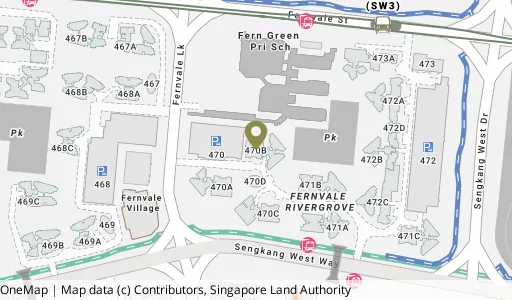 Location map of Blk 470B Fernvale Link, a HDB resale block in Sengkang, Singapore