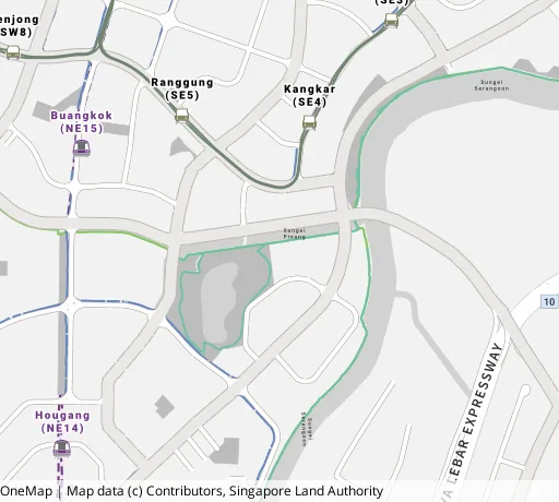 Map of the area around Blk 470B Upp Serangoon Cres in Hougang, showing 400 m and 1 km rings and 4 primary schools within 1 km
