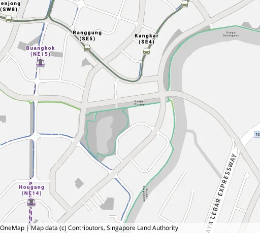 Map of the area around Blk 470C Upp Serangoon Cres in Hougang, showing 400 m and 1 km rings and 4 primary schools within 1 km