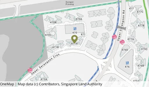Location map of Blk 471A Upp Serangoon Cres, a HDB resale block in Hougang, Singapore