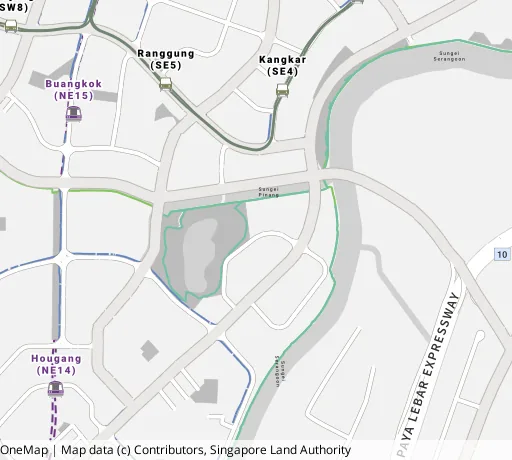 Map of the area around Blk 471B Upp Serangoon Cres in Hougang, showing 400 m and 1 km rings and 3 primary schools within 1 km