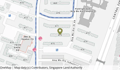 Location map of Blk 473 Ang Mo Kio Ave 10, a HDB resale block in Ang Mo Kio, Singapore