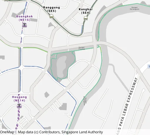 Map of the area around Blk 473A Upp Serangoon Cres in Hougang, showing 400 m and 1 km rings and 3 primary schools within 1 km