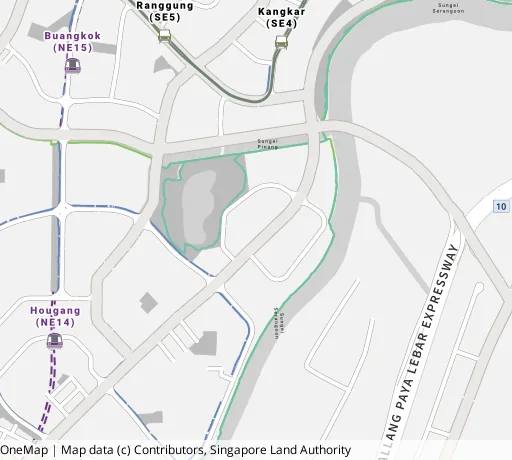 Map of the area around Blk 473B Upp Serangoon Cres in Hougang, showing 400 m and 1 km rings and 3 primary schools within 1 km