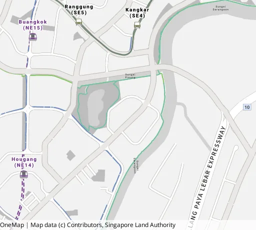 Map of the area around Blk 473C Upp Serangoon Cres in Hougang, showing 400 m and 1 km rings and 3 primary schools within 1 km