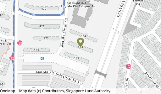 Location map of Blk 474 Ang Mo Kio Ave 10, a HDB resale block in Ang Mo Kio, Singapore