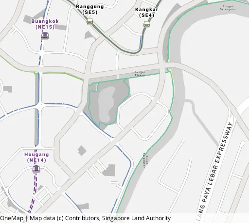 Map of the area around Blk 475A Upp Serangoon Cres in Hougang, showing 400 m and 1 km rings and 3 primary schools within 1 km