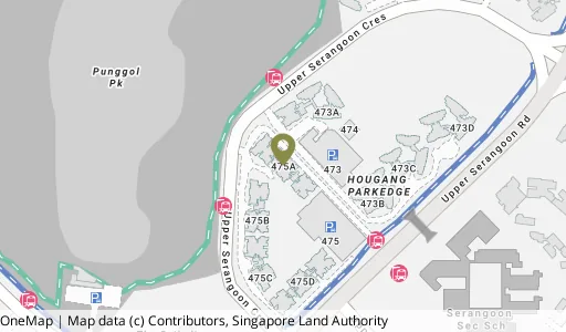Location map of Blk 475A Upp Serangoon Cres, a HDB resale block in Hougang, Singapore