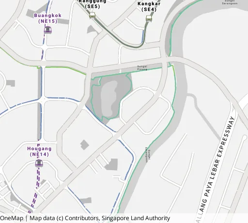 Map of the area around Blk 475B Upp Serangoon Cres in Hougang, showing 400 m and 1 km rings and 3 primary schools within 1 km