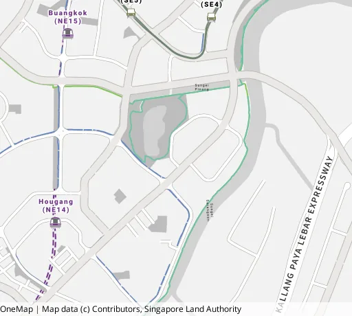 Map of the area around Blk 475C Upp Serangoon Cres in Hougang, showing 400 m and 1 km rings and 3 primary schools within 1 km
