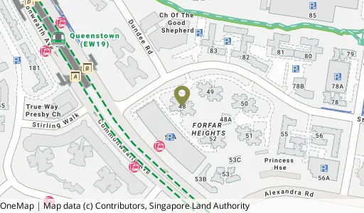 Location map of Blk 48 Strathmore Ave, a HDB resale block in Queenstown, Singapore