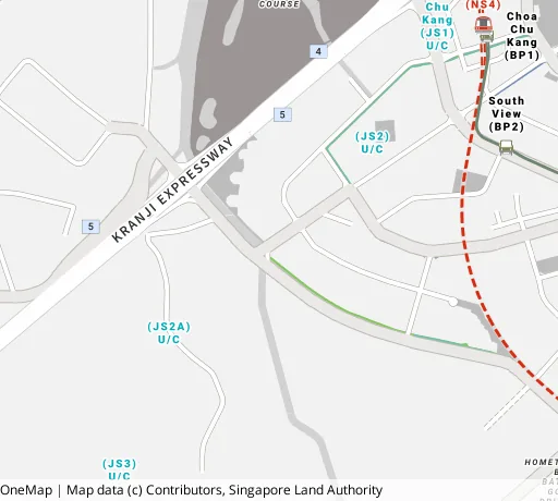 Map of the area around Blk 484B Choa Chu Kang Ave 5 in Choa Chu Kang, showing 400 m and 1 km rings and 2 primary schools within 1 km