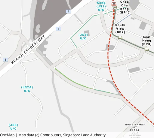 Map of the area around Blk 487A Choa Chu Kang Ave 5 in Choa Chu Kang, showing 400 m and 1 km rings and 2 primary schools within 1 km