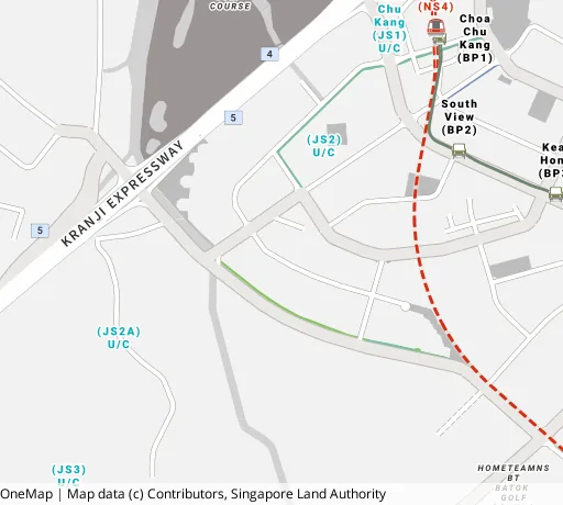 Map of the area around Blk 487B Choa Chu Kang Ave 5 in Choa Chu Kang, showing 400 m and 1 km rings and 2 primary schools within 1 km