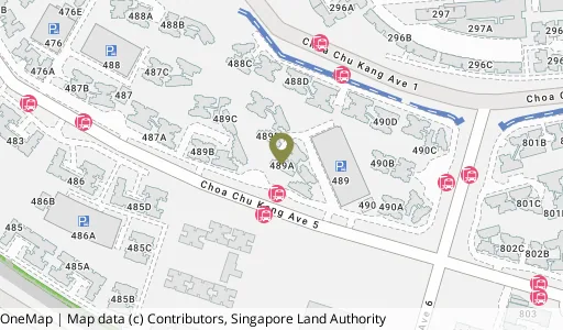 Location map of Blk 489A Choa Chu Kang Ave 5, a HDB resale block in Choa Chu Kang, Singapore