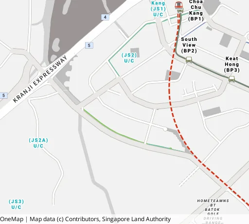 Map of the area around Blk 489B Choa Chu Kang Ave 5 in Choa Chu Kang, showing 400 m and 1 km rings and 3 primary schools within 1 km