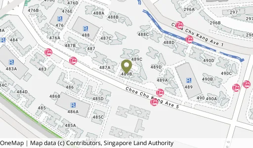 Location map of Blk 489B Choa Chu Kang Ave 5, a HDB resale block in Choa Chu Kang, Singapore