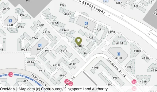 Location map of Blk 494G Tampines St 45, a HDB resale block in Tampines, Singapore