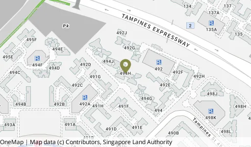 Location map of Blk 494H Tampines St 45, a HDB resale block in Tampines, Singapore