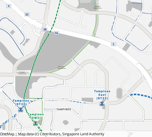 Map of the area around Blk 496B Tampines St 43 in Tampines, showing 400 m and 1 km rings and 2 primary schools within 1 km