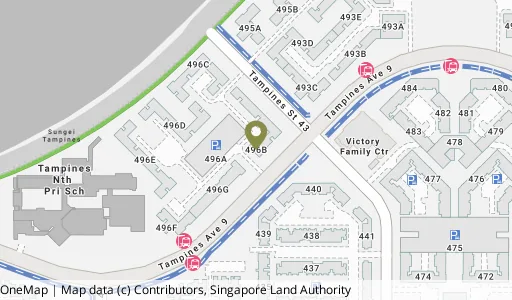 Location map of Blk 496B Tampines St 43, a HDB resale block in Tampines, Singapore