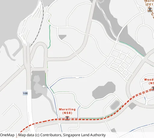 Map of the area around Blk 5 Marsiling Dr in Woodlands, showing 400 m and 1 km rings and 1 primary school within 1 km