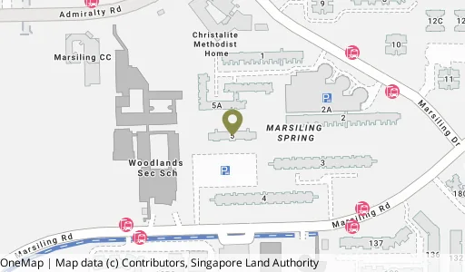 Location map of Blk 5 Marsiling Dr, a HDB resale block in Woodlands, Singapore