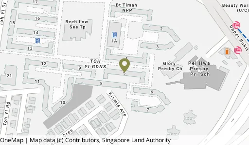 Location map of Blk 5 Toh Yi Dr, a HDB resale block in Bukit Timah, Singapore