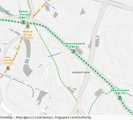Map of the area around Blk 50 C'wealth Dr in Queenstown, showing 400 m and 1 km rings and 1 primary school within 1 km